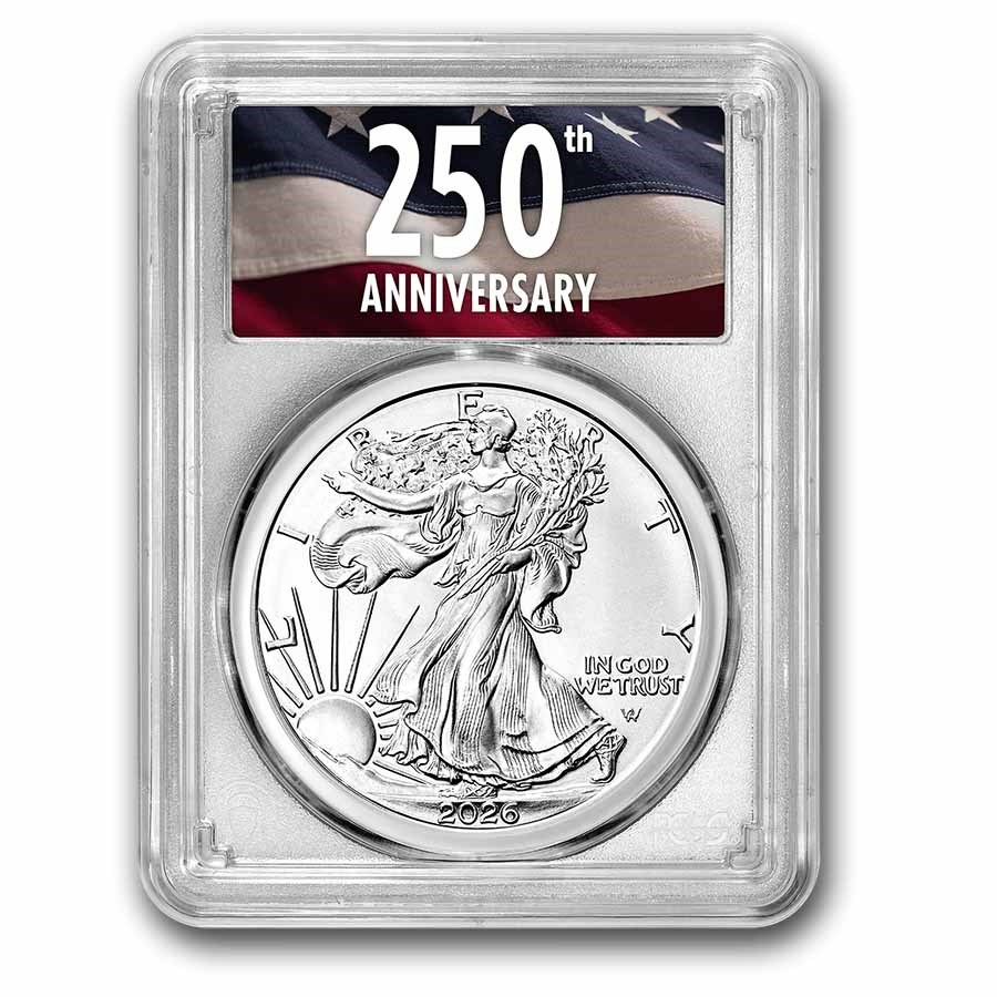 2026 American Silver Eagle MS-70 PCGS FirstStrike 250th Anniversary Label - obverse