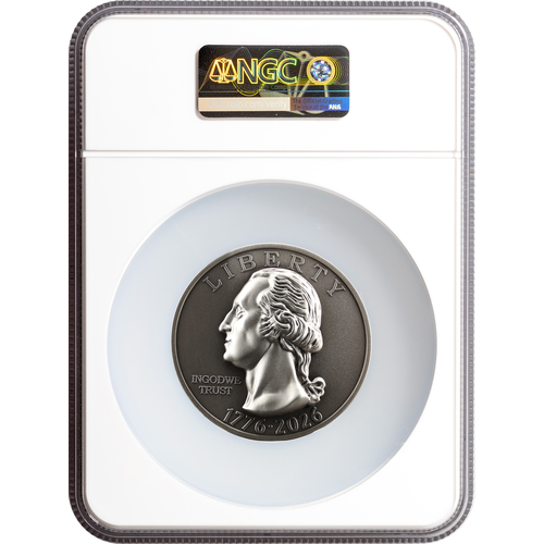 2026 Coming To Life Bicentennial Quarter NGC MS70 Antiqued holder showing Washington obverse