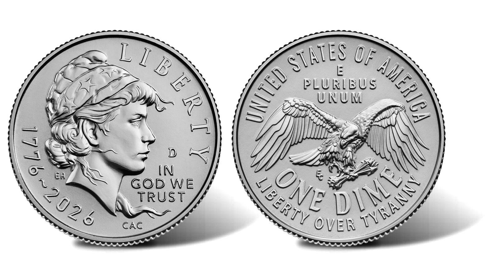 2026 Semiquincentennial Dime obverse and reverse showing Liberty and eagle in flight