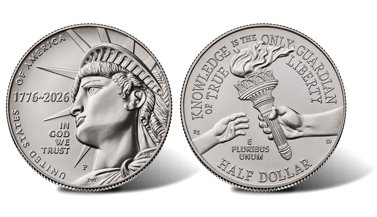 2026 Semiquincentennial Half Dollar obverse and reverse showing Statue of Liberty and Liberty passing her torch