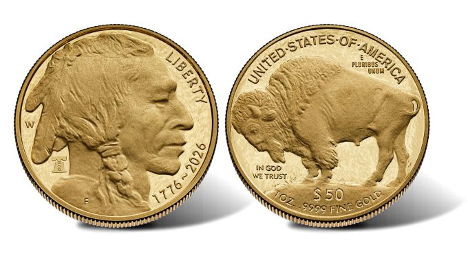 2026-W Proof American Gold Buffalo with Liberty Bell 250 privy mark and dual date 1776-2026