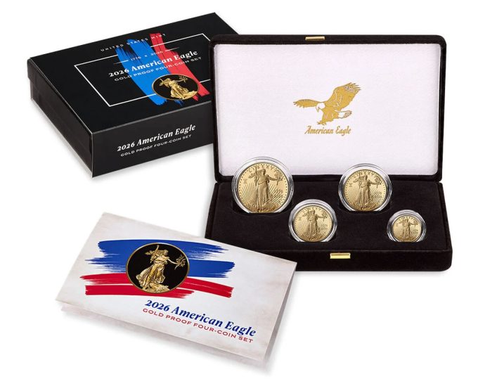 2026-W Proof American Gold Eagle Four-Coin Set with Liberty Bell 250 privy mark