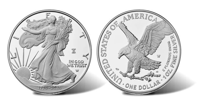 2026-W Proof American Silver Eagle with Liberty Bell 250 privy mark and dual date 1776-2026
