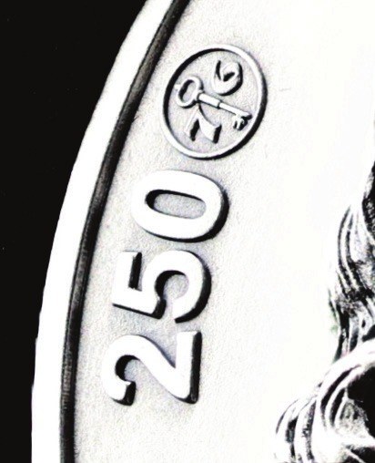 Close-up of the 250 privy with a key for 1776