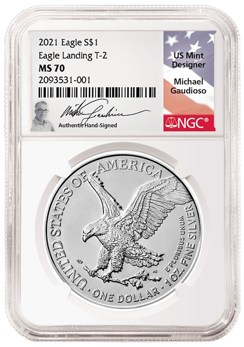 2021 Type II American Silver Eagle NGC MS70 with Michael Gaudioso hand-signed label